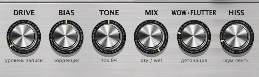 Ручки DRIVE, BIAS, TONE, MIX, WOW-FLUTTER, HISS
