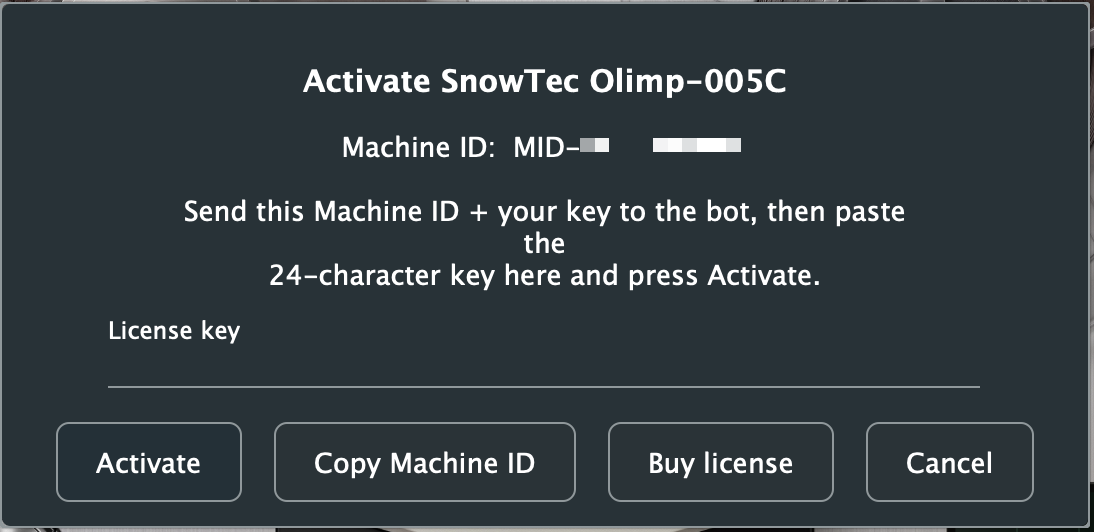 Диалог активации с Machine ID